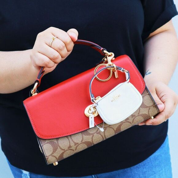 NWT COACH Signature Mini Demi Pouch Bag Charm Keychain SOLD OUT - Picture 2 of 8